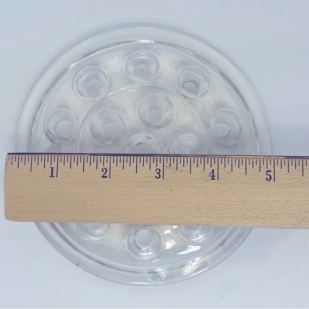 Vintage Clear Glass Flower Frog with 16 Holes for Arranging Flower Stems.